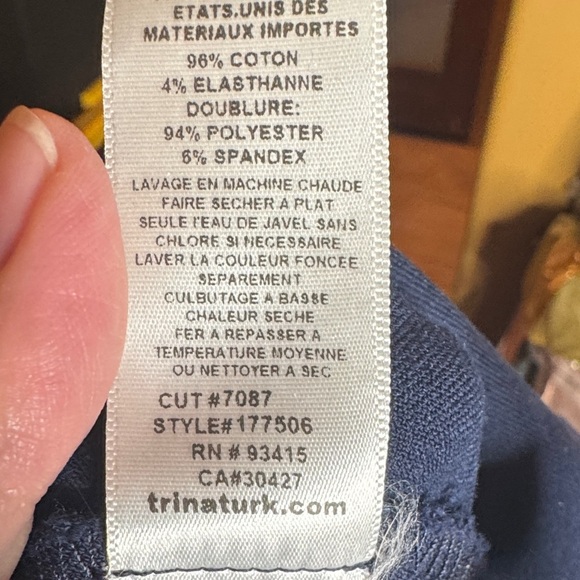 Trina Turk Navy Blue Cotton Stretch Seamed Ankle Trousers Size 0 - Picture 9 of 9